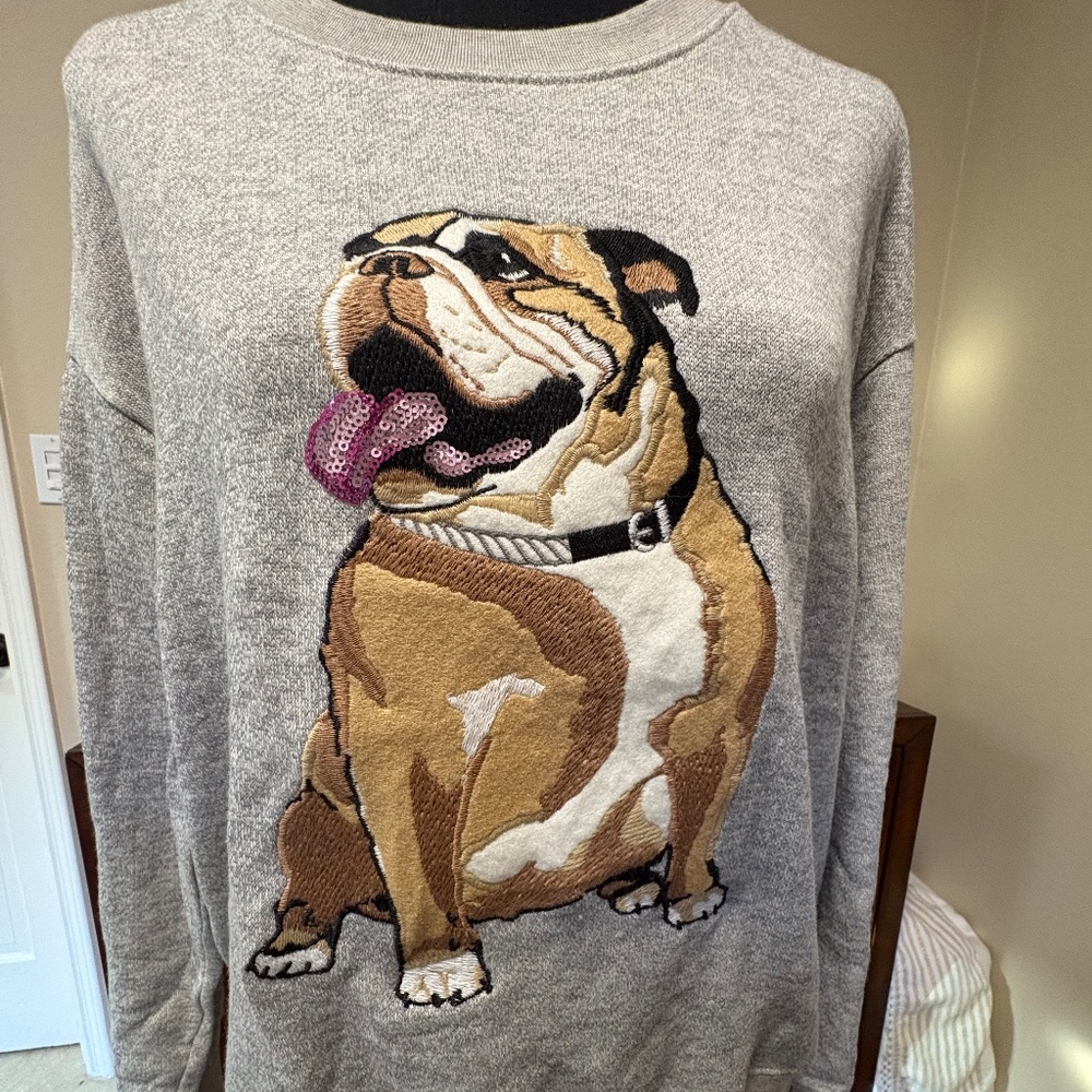 I Love Ronson Bulldog Embroidered Sweatshirt | Size L | Statement Graphic-NWT